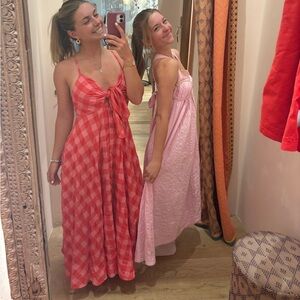 Free people picnic Pink and Red Checkered Maxi Dress
